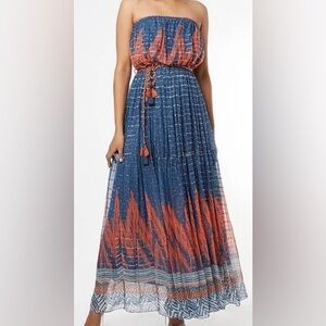 NWT Anthropologie Nora Maxi Dress Strapless Metallic Women's 14 Blue/Orange